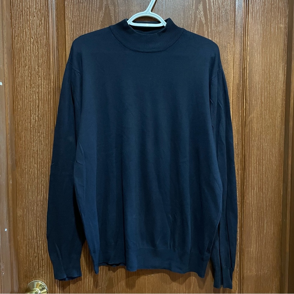 Murano Men's Navy Mock Turtleneck Sweater Cotton Blend Lightweight Size Large